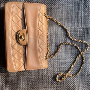 CHANEL Lambskin Flap Double Chain Shoulder Bag